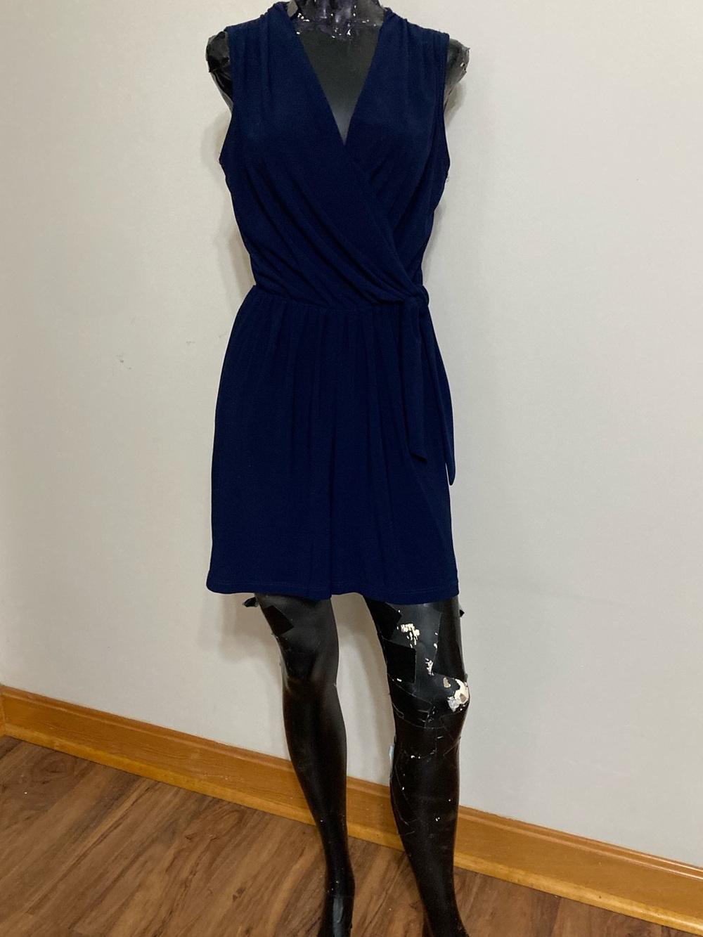 Navy Blue Sleeveless, 1pc. Wrap-Front Skort Romper. SSB3
